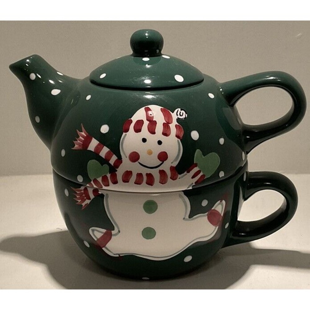 Cardinal Inc Hand Painted Service For One Snowman Teapot. Teapot With Cup